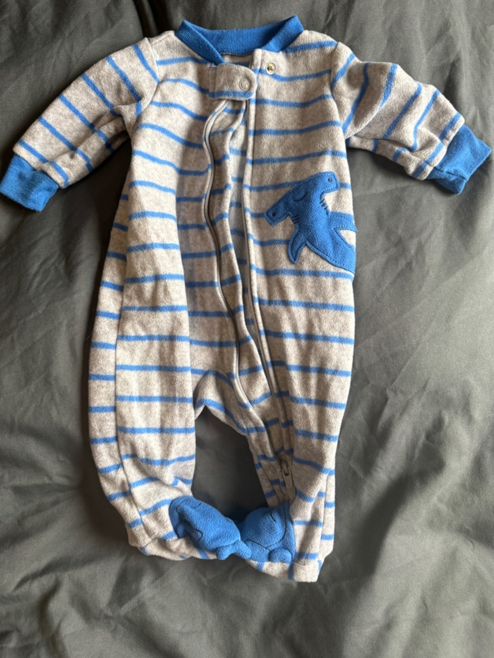 SimpleJoys Blue & Gray Striped Baby One-Piece Footed Sleeper